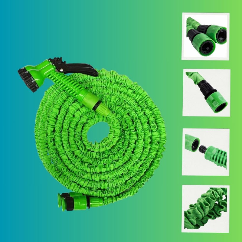ANYHOUZ Garden Hose Green Expandable Leak Proof Rubber Water Pipe with 7 Spray Patterns