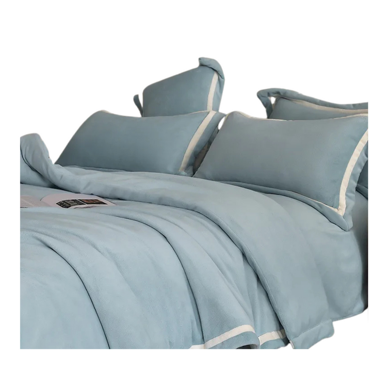 Anycozy Duvet Cover Set Plain Dusty Blue Fitted Bed Sheet Ultra Soft Cozy Velvet Bedding Comforter