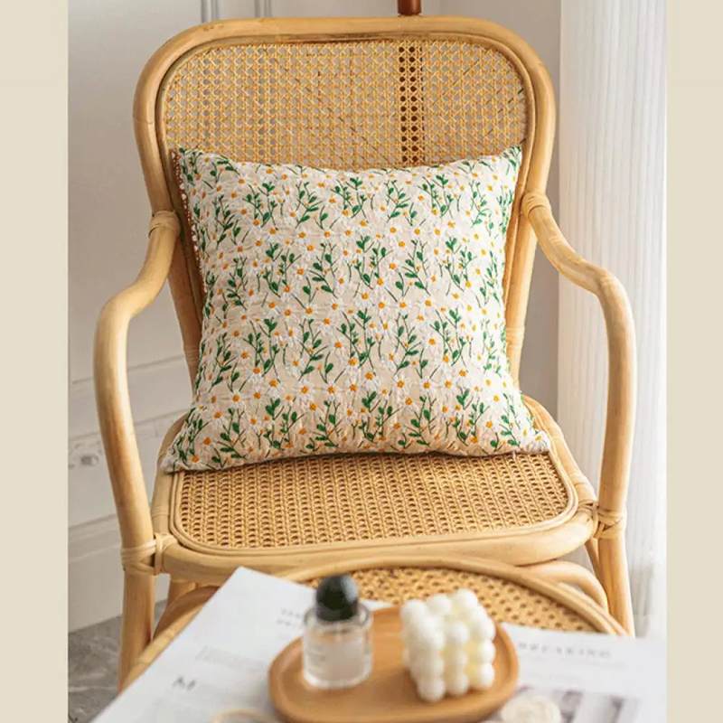 Anypillow Pillowcase Cream Daisy Embroidered Decorative Cushion Cover