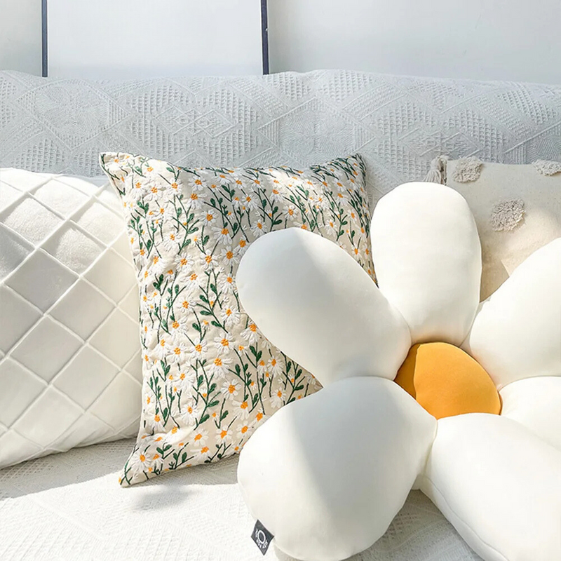 Anypillow Pillowcase Cream Daisy Embroidered Decorative Cushion Cover