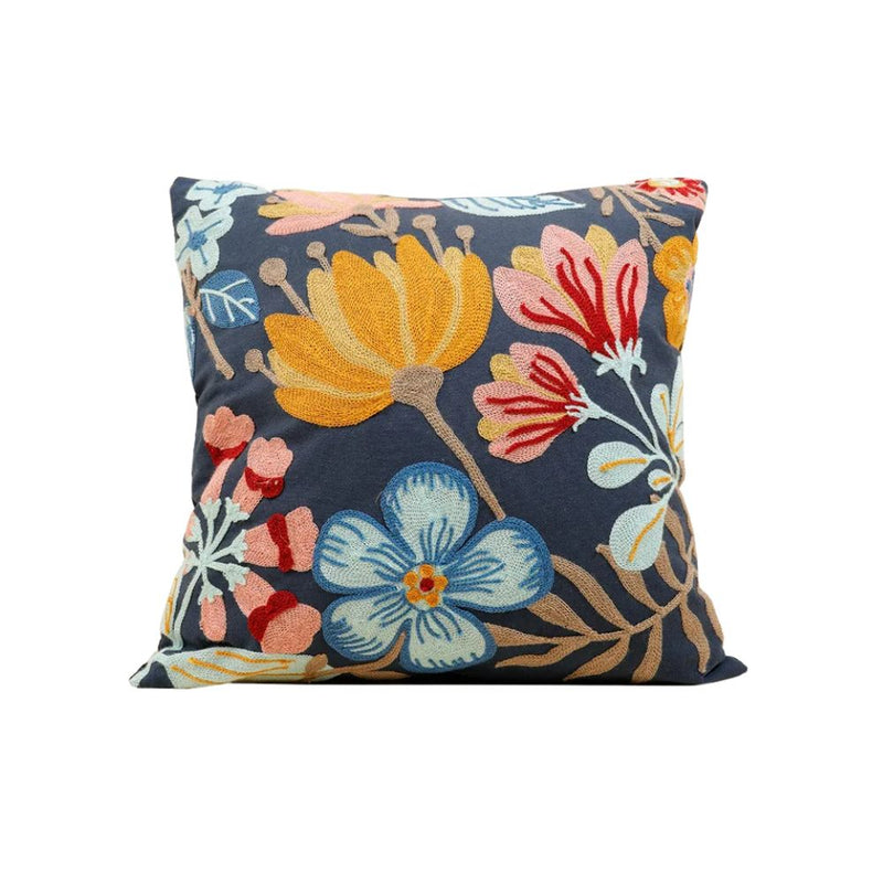 Anypillow Pillowcase Dark Blue Floral Embroidered Decorative Cushion Cover