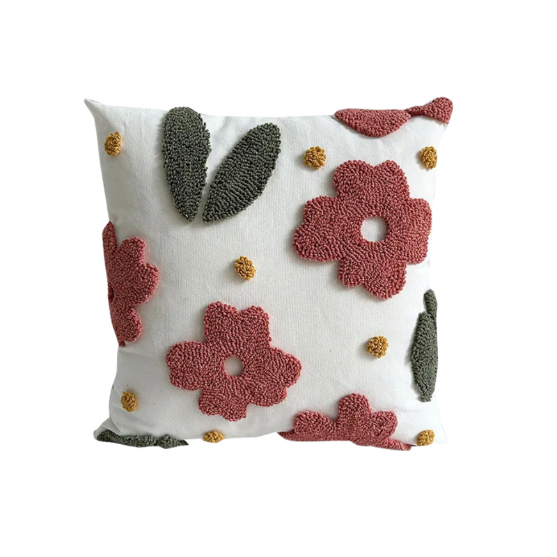Anypillow Pillowcase White With Pink 3D Tufted Floral Embroidered Decorative Cushion Cover