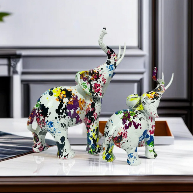 ANYDECO  Figurine Medium Splatter Graffiti Elephant Sculpture Nordic Resin Statue Decor
