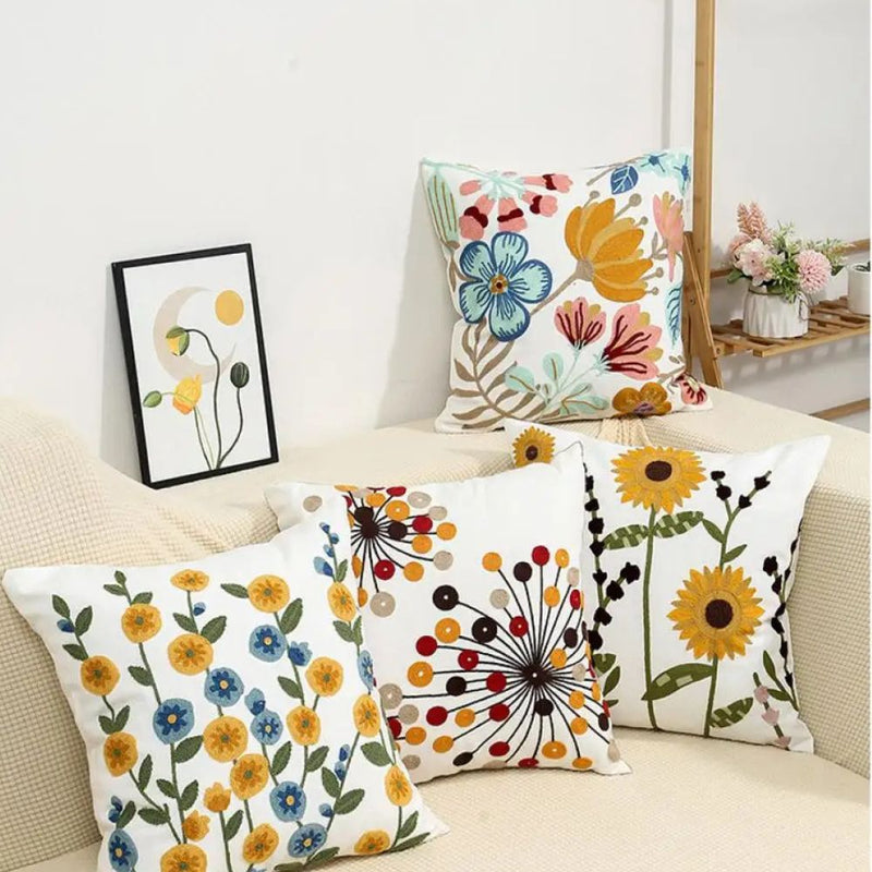 Anypillow Pillowcase White Sunflower Embroidered Decorative Cushion Cover