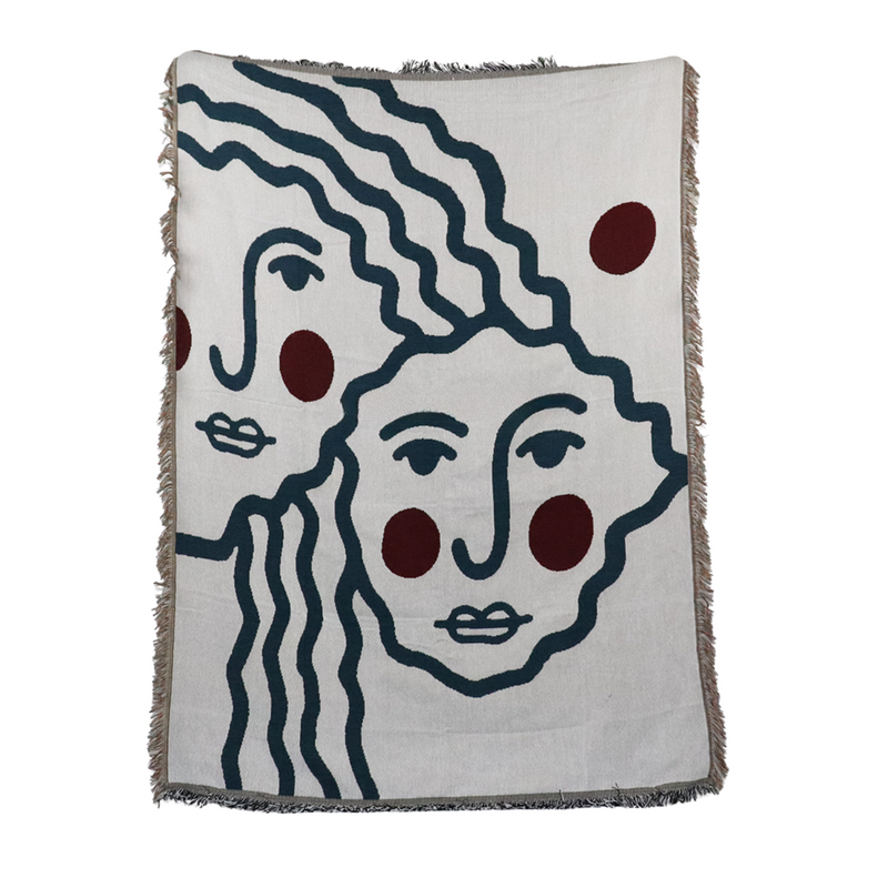Anycozy Abstract Face Throw Blanket 130x160cm Tassel Camping Mat