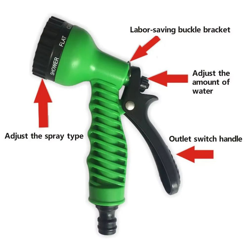 ANYHOUZ Garden Hose Green Expandable Leak Proof Rubber Water Pipe with 7 Spray Patterns