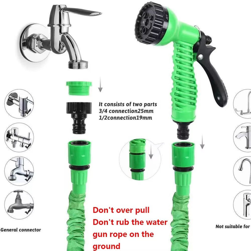 ANYHOUZ Garden Hose Green Expandable Leak Proof Rubber Water Pipe with 7 Spray Patterns