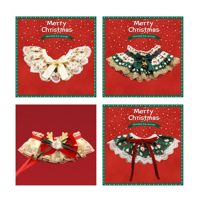ANYWAGS Pet Collar Red Ribbon With Gold Antlers Christmas Lace Silk Ribbon Scarf Dog Cats Holiday Accessories
