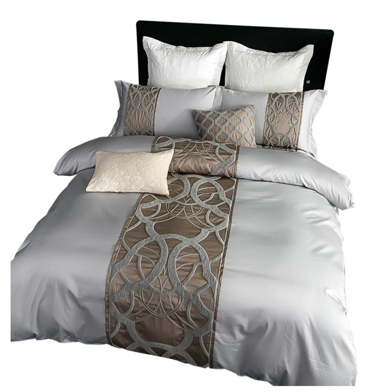 Anycozy Duvet Cover 7 Pcs Set Grey Brown US Size Flat Bed Sheet Luxury Egyptian Cotton Embroidery California Bedding