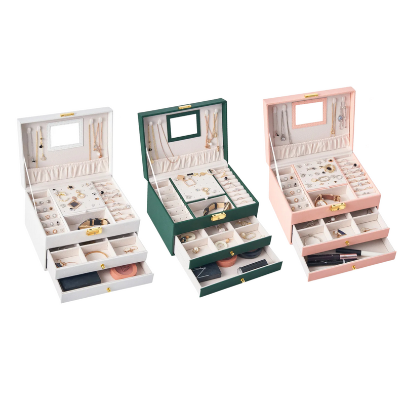 Anyvogue Jewelry Box Three Layer Multifunctional Storage for Necklaces Earrings Rings