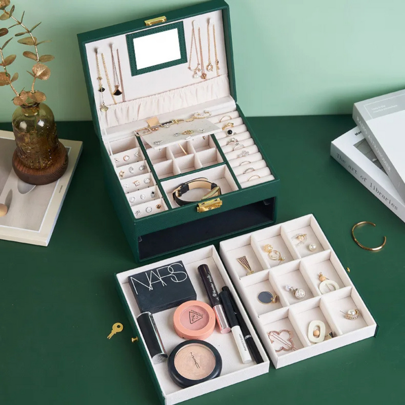 Anyvogue Jewelry Box Three Layer Multifunctional Storage for Necklaces Earrings Rings