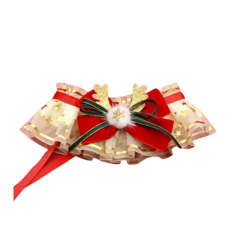 ANYWAGS Pet Collar Red Ribbon With Gold Antlers Christmas Lace Silk Ribbon Scarf Dog Cats Holiday Accessories