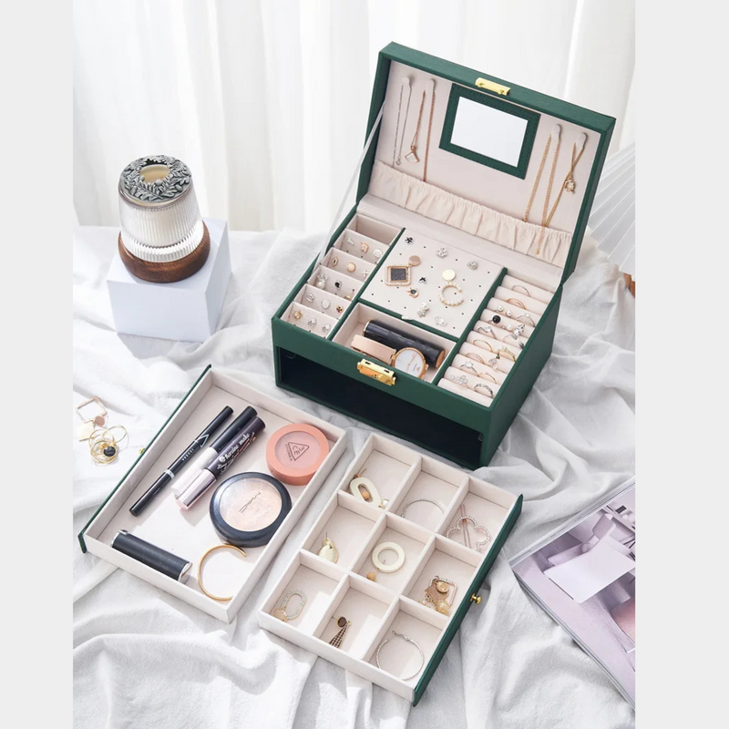 Anyvogue Jewelry Box Three Layer Multifunctional Storage for Necklaces Earrings Rings