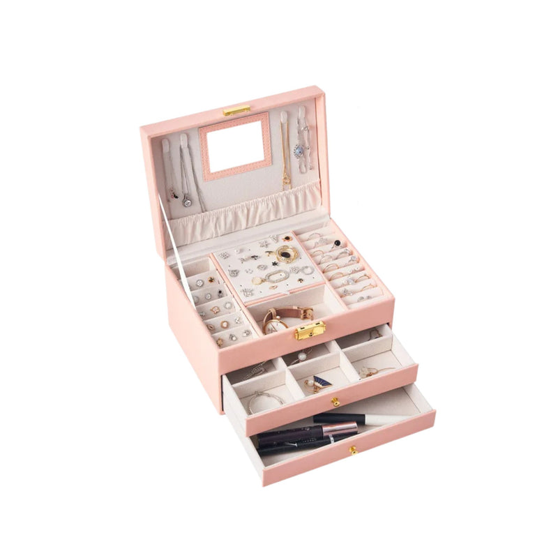 Anyvogue Jewelry Box Three Layer Multifunctional Storage for Necklaces Earrings Rings