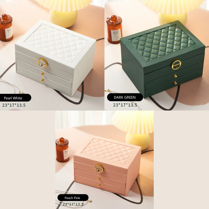 Anyvogue Jewelry Box Antioxidation Metal Lock Wood Leather Organizer