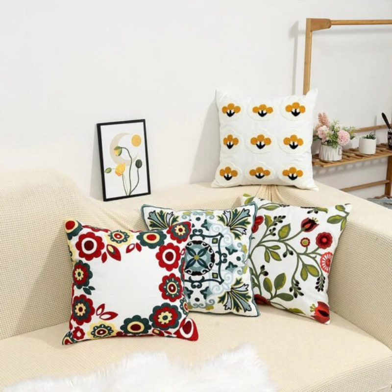 Anypillow Pillowcase Medallion Pattern Floral Embroidered Decorative Cushion Cover
