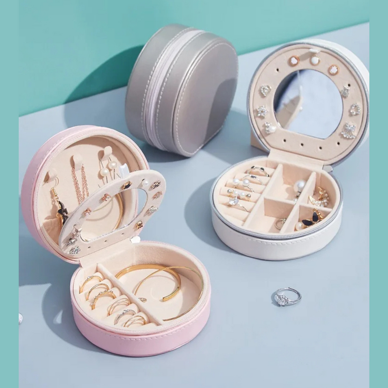Anyvogue Jewelry Box Double Layer Round Leather Accessories Organizer