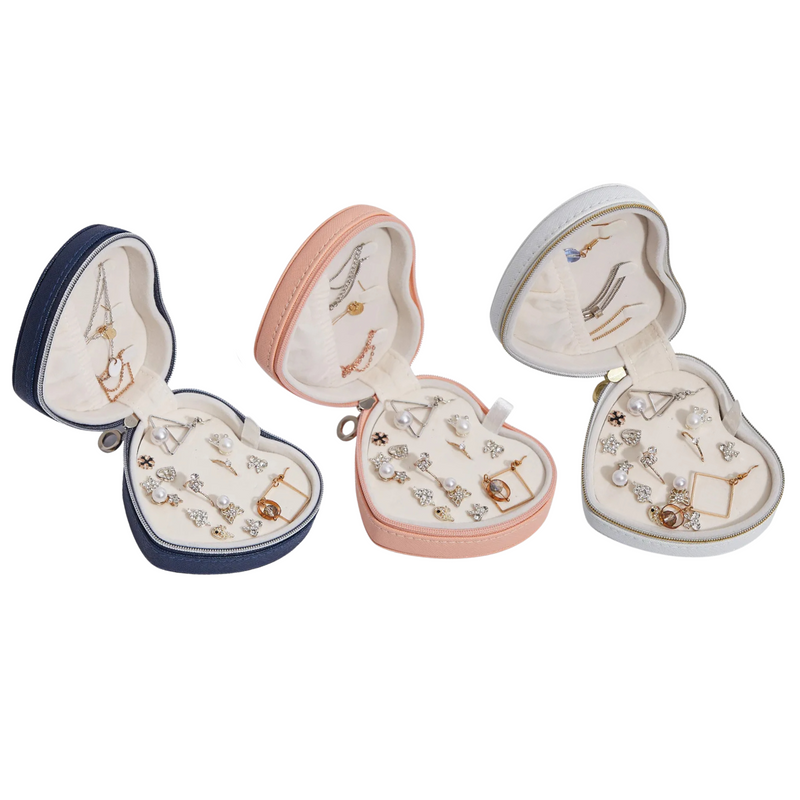 Anyvogue Jewelry Box Heart Shaped Compact Portable Travel Case Zipper Lock