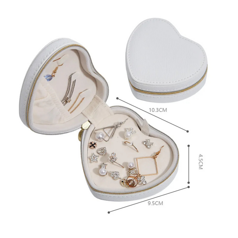 Anyvogue Jewelry Box Heart Shaped Compact Portable Travel Case Zipper Lock