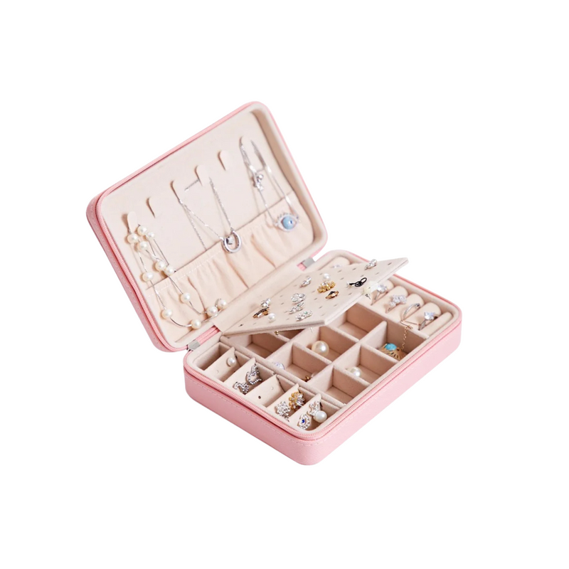 Anyvogue Jewelry Box Portable PU Leather Multifunctional Organizer Hook Style