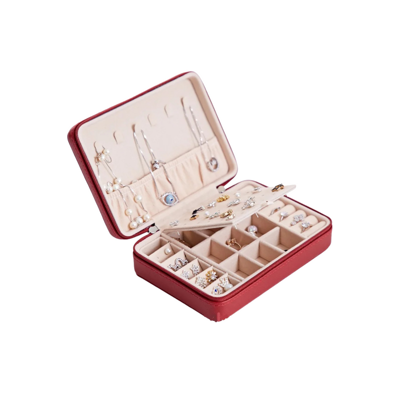 Anyvogue Jewelry Box Portable PU Leather Multifunctional Organizer Hook Style