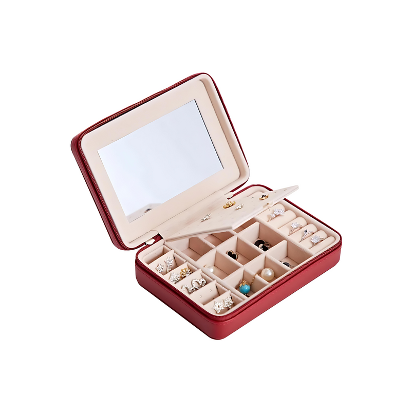 Anyvogue Jewelry Box Portable PU Leather Multifunctional Organizer Mirror Style
