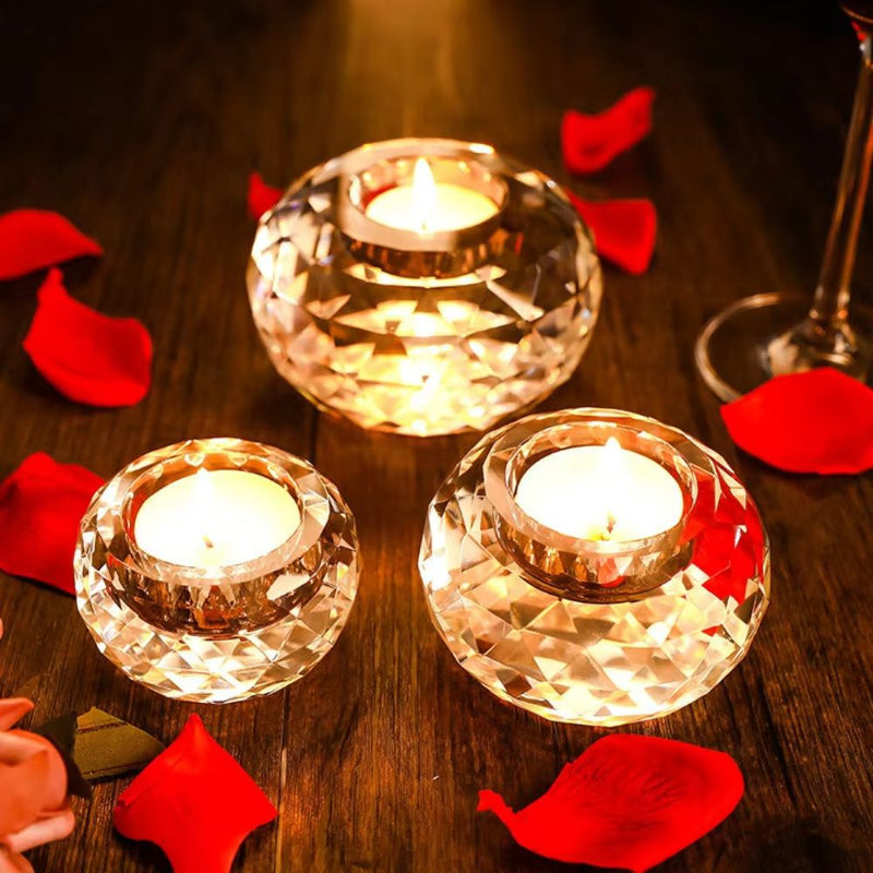 ANYDECO Candle Holder Champagne K9 Crystal Glass Tealight Geometric Tabletop Home Decor