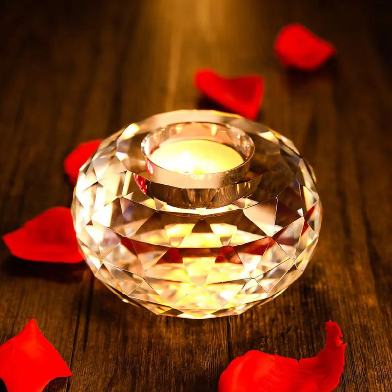 ANYDECO Candle Holder Champagne K9 Crystal Glass Tealight Geometric Tabletop Home Decor
