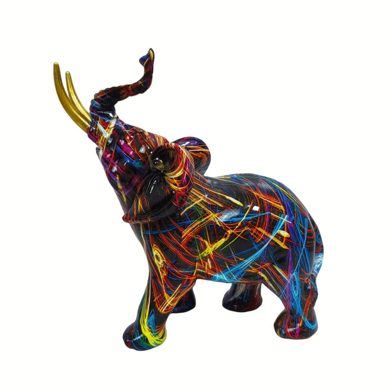 ANYDECO  Figurine Medium Balanced Neon Streak Graffiti Elephant Sculpture Nordic Resin Statue Decor