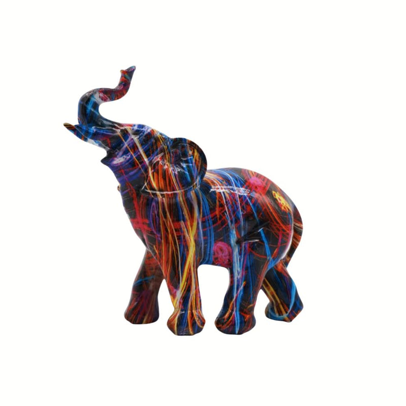 ANYDECO Figurine Small Sparser Neon Streak Graffiti Elephant Sculpture Nordic Resin Statue Decor