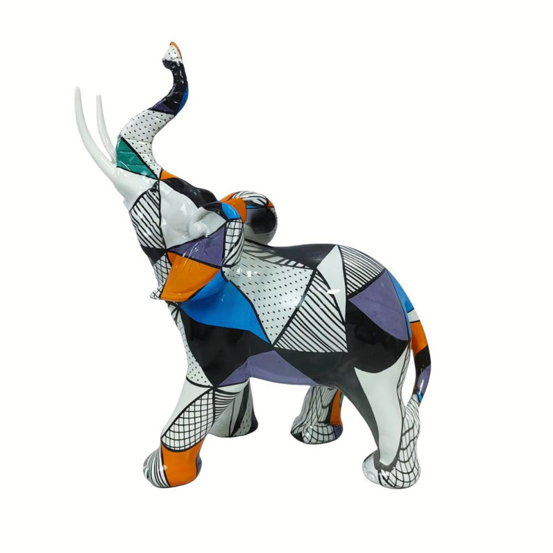 ANYDECO  Figurine Large Pop Art with Geometric Graffiti Elephant Sculpture Nordic Resin Statue Decor