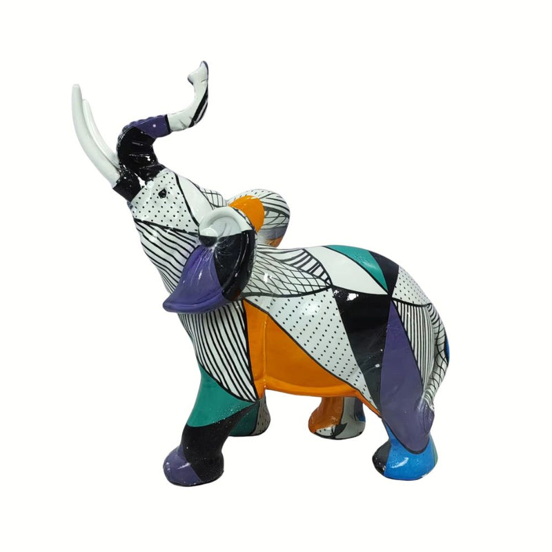 ANYDECO Figurine Medium Abstract with Geometric Graffiti Elephant Sculpture Nordic Resin Statue Decor