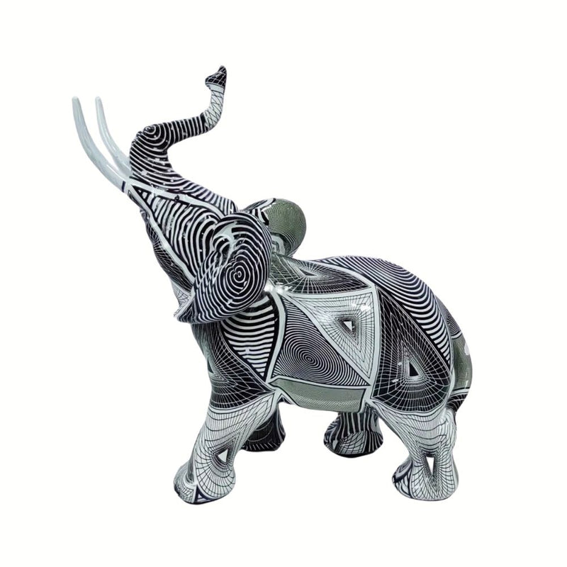ANYDECO Figurine Psychedelic Opt Art Medium Graffiti Elephant Sculpture Nordic Resin Statue Decor