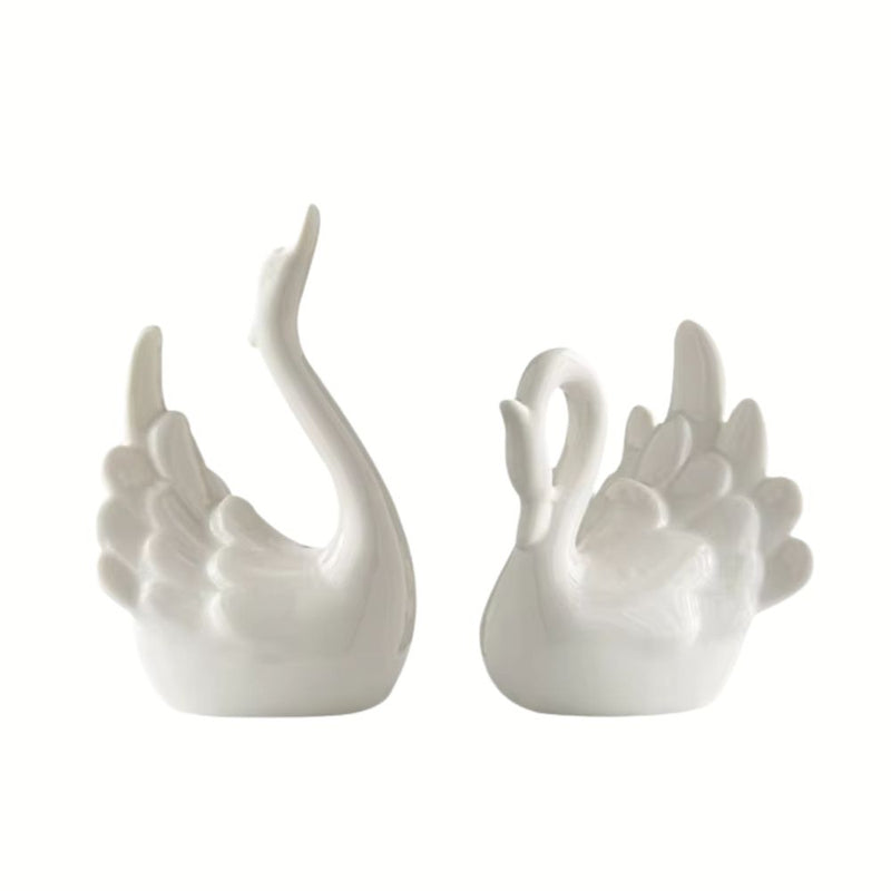 ANYDECO Figurine Set 2PC Nordic Ceramic Mini Swan Couple Statue Table Ornaments