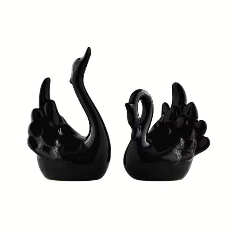 ANYDECO Figurine Set 2PC Nordic Ceramic Mini Swan Couple Statue Table Ornaments