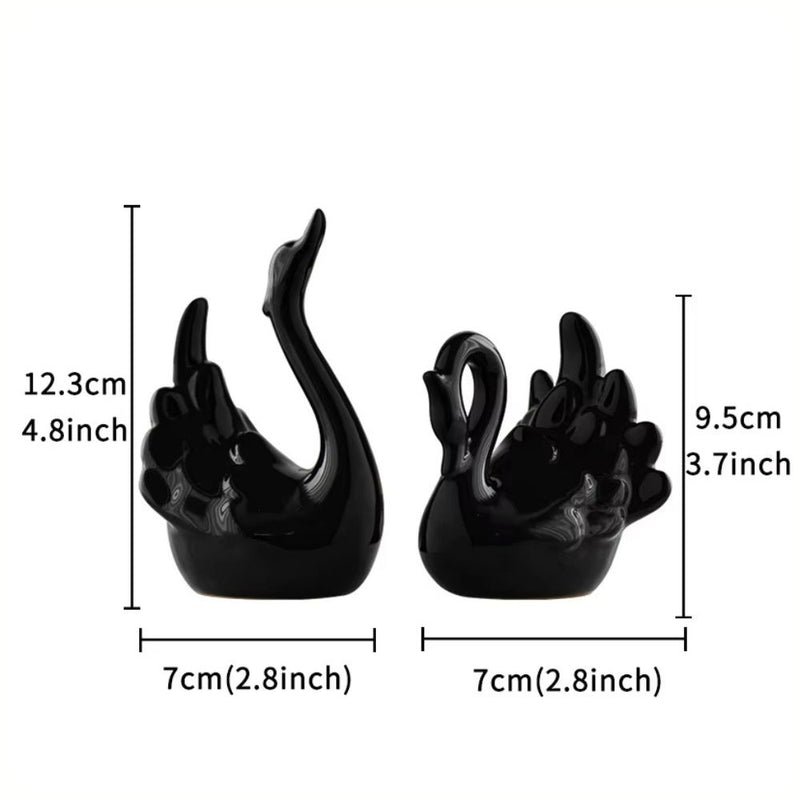 ANYDECO Figurine Set 2PC Nordic Ceramic Mini Swan Couple Statue Table Ornaments