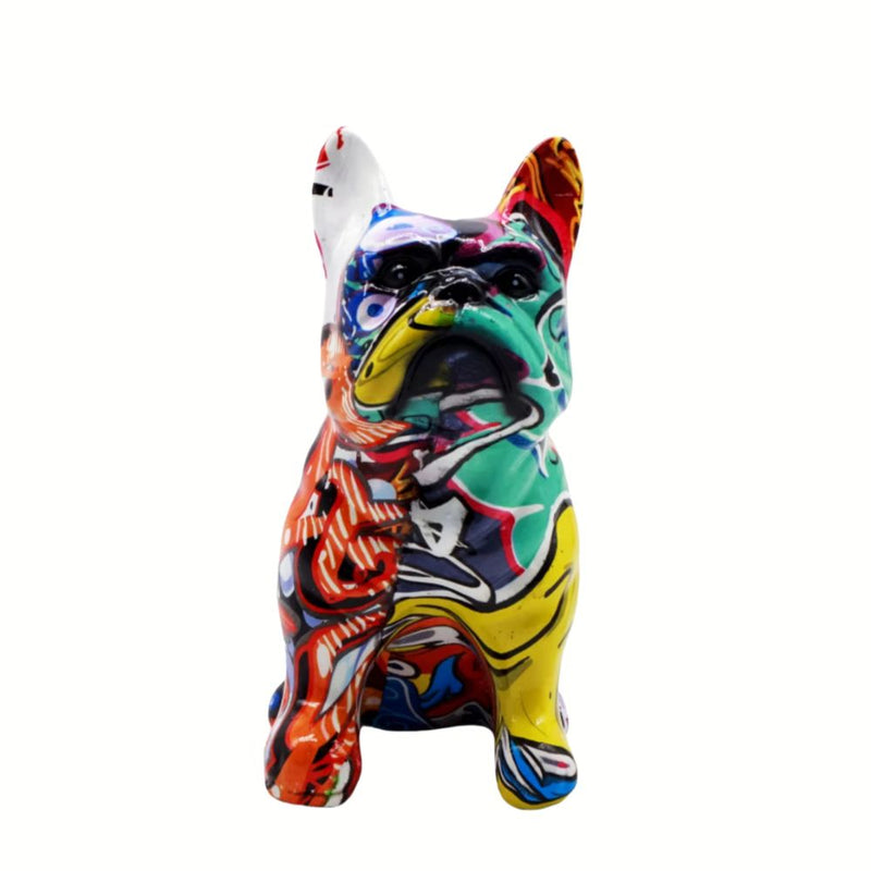 ANYDECO Figurine Small French Bulldog Abstract Graffiti Resin Statue Home Decor Ornament