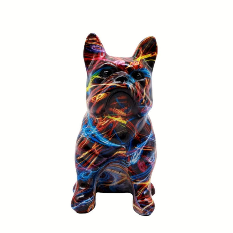 ANYDECO Figurine Small French Bulldog Abstract Lightning Graffiti Resin Statue Home Decor Ornament
