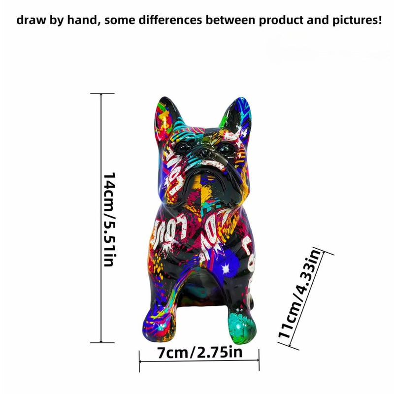 ANYDECO Figurine Small French Bulldog LOVE Graffiti Resin Statue Home  Decor  Onament