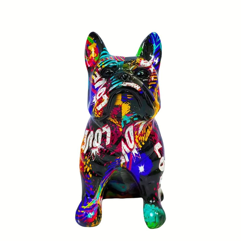 ANYDECO Figurine Small French Bulldog LOVE Graffiti Resin Statue Home  Decor  Onament
