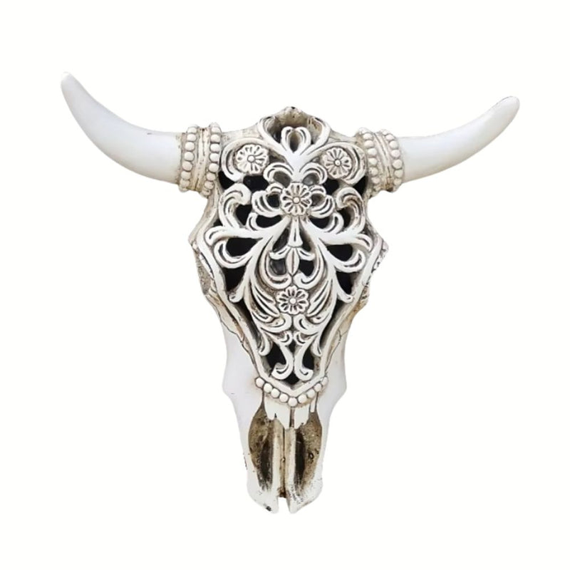 ANYDECO Figurine Retro Resin Longhorn Cow Head Sculpture Hanging Ornament Wall Decor