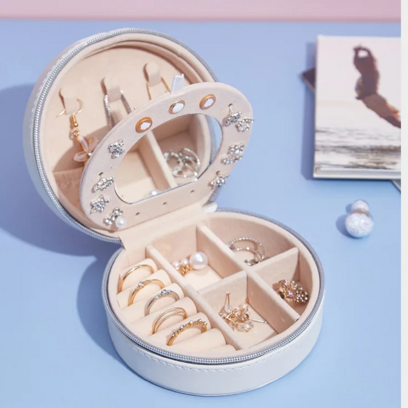 Anyvogue Jewelry Box Double Layer Round Leather Accessories Organizer