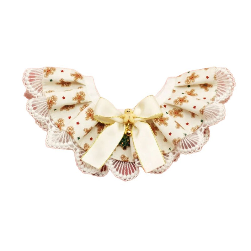 ANYWAGS Pet Collar Cream Printed Christmas Lace Silk Ribbon Scarf Dog Cats Holiday Accessories