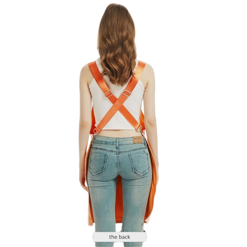 Anypron Waterproof Barber Apron – Orange Cross‑Back with Pockets