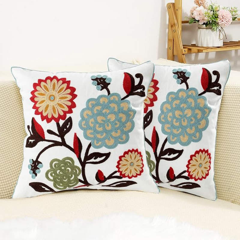 Anypillow Pillowcase White With Large Floral Embroidered Decorative Cushion Cover
