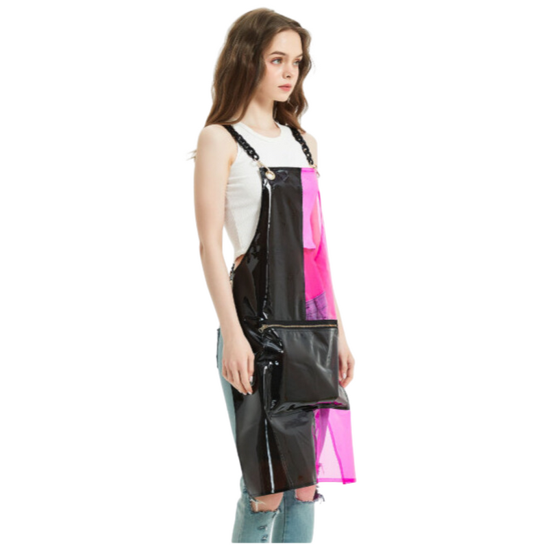 Anypron Barber Apron Black Pink Waterproof Cross-Back 3 Pockets Unisex