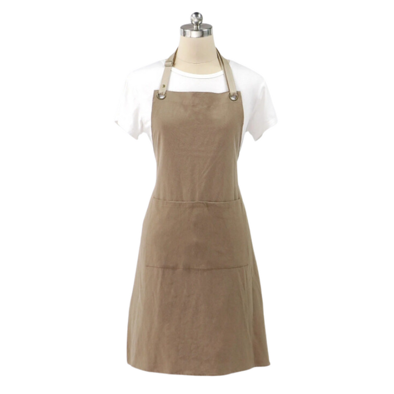 Anypron Kitchen Apron Brown Cotton Linen Adjustable for Chef