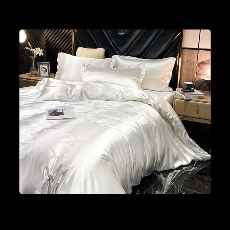 ANYHOUZ Bed Sheet Cream Red Natural Mulberry Silk Duvet Cover Set