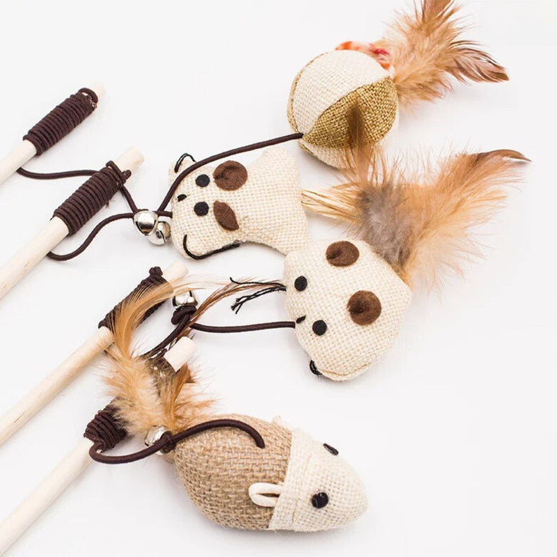 ANYWAGS Pet Toys Catcher Stick Wood Rod Mouse Interactive Accessories