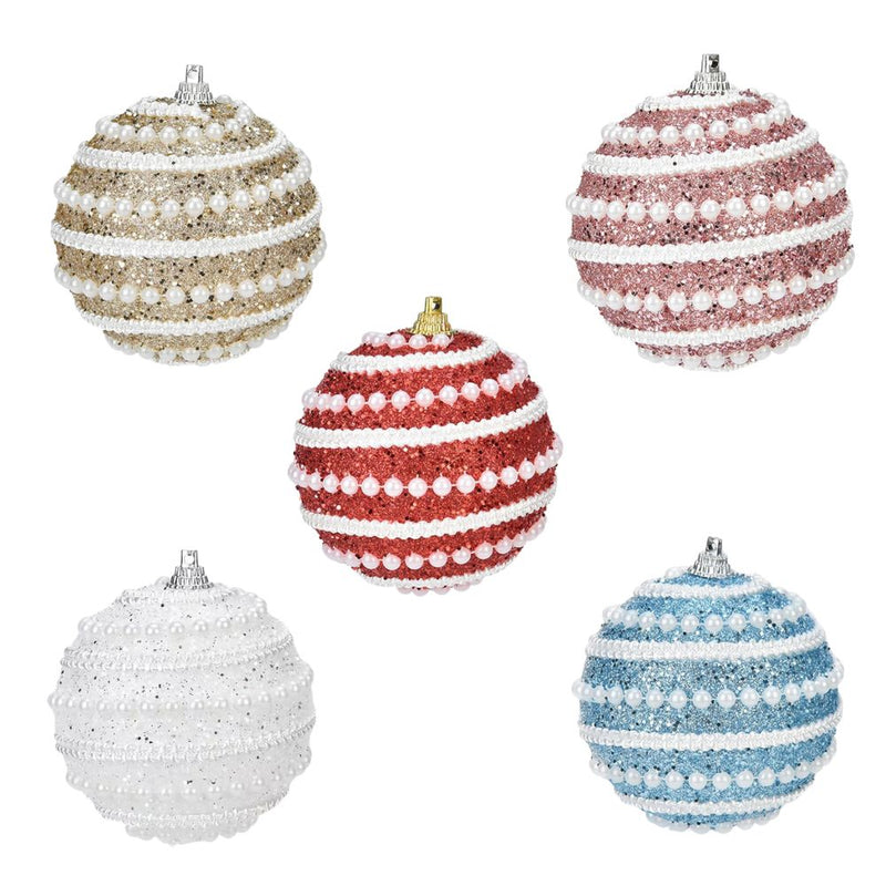 ANYDECO Christmas Ball Glitters Round White Beads Hanging Holiday Ornament Decorations
